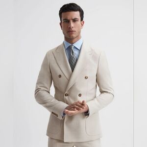 Reiss Men's Beige Double-Breasted Blazer
